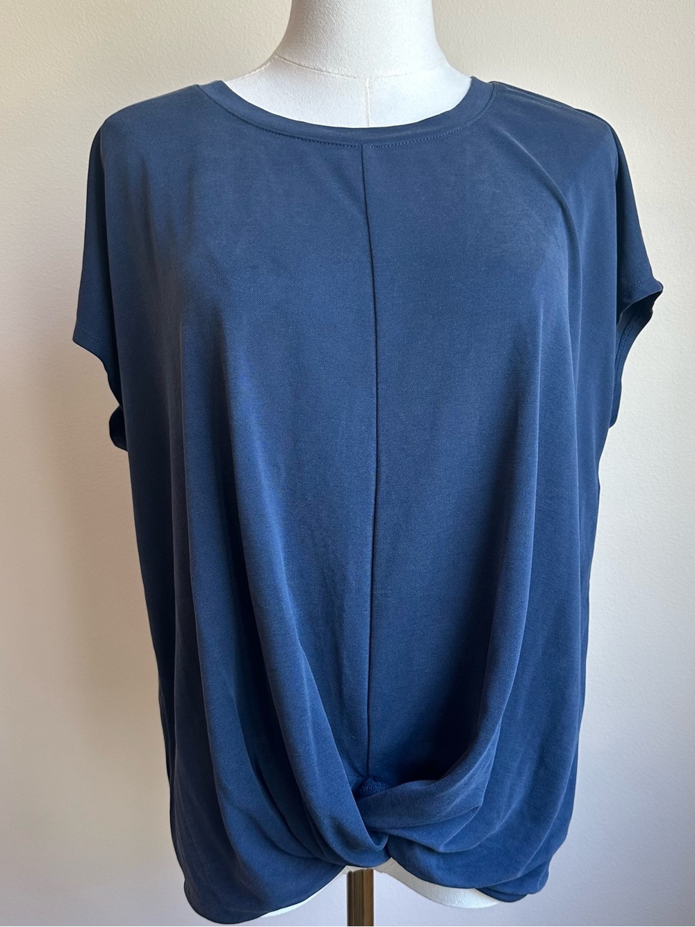 LOFT Women's Navy Blue Twist-Front Short Cap Sleeve Square Cut Top - SIZE L